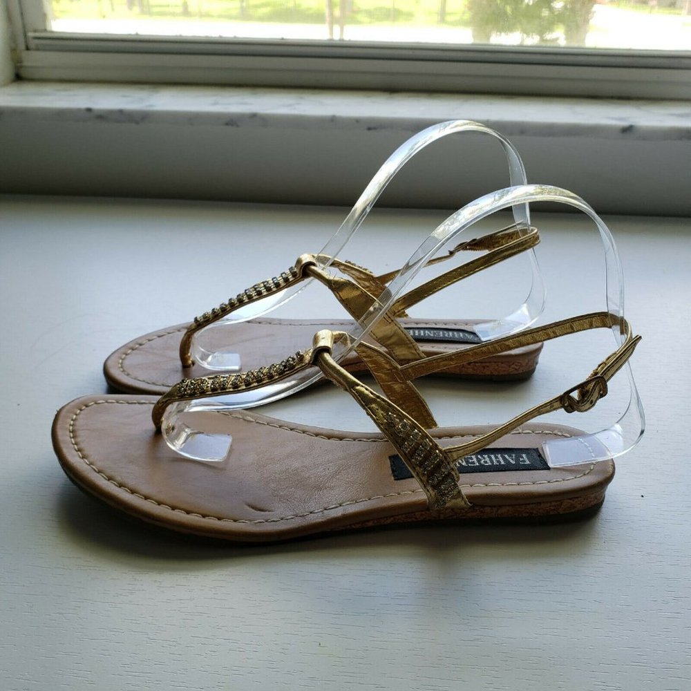 Fahrenheit Metalic Gold Sandals w/ Rhinestones - Picture 7 of 10